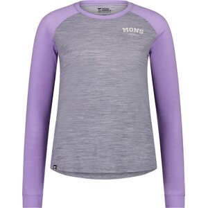 Mons Royale Icon Merino Raglan Long Sleeve Womens, Grey Heather / Lupin, S