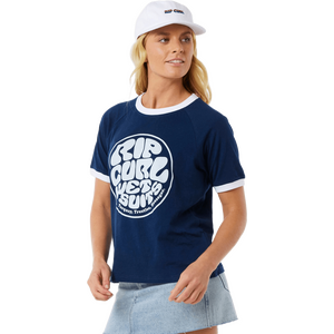 Rip Curl SG Wettie Ringer Tee Womens, Navy, L