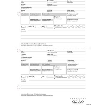 Sukelluskoulu Aalto Logbook pages A5, 25 pages, 25 pages / 100 dive logs