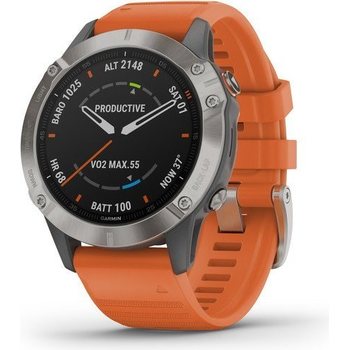 Garmin Fenix 6 Sapphire Titanium, Gray w/ Orange Band