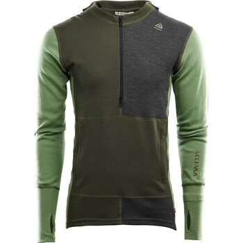 Aclima WarmWool Hoodsweater w/Zip Mens, Olive Night/Dill/Marengo, L