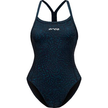 Orca Core One Piece Thin Strap Swimsuit Womens, Dark Blue Diploria, S