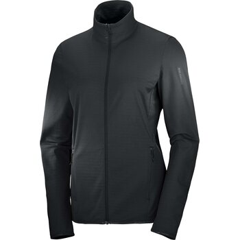 Salomon Essential Lightwarm Full Zip Midlayer Jacket Womens, Deep Black, S