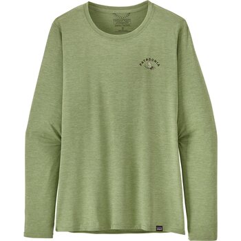 Patagonia Long-Sleeved Cap Cool Daily Graphic Shirt - Waters Womens, Action Angler: Salvia Green X-Dye, L