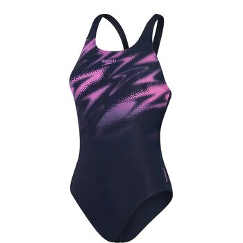 Speedo HyperBoom Placement Muscleback Womens, Navy / Orchid Shine, 34 (EUR 38)