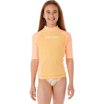 Rip Curl Classic Surf Short Sleeve Rash Vest Girls, Orange, 16