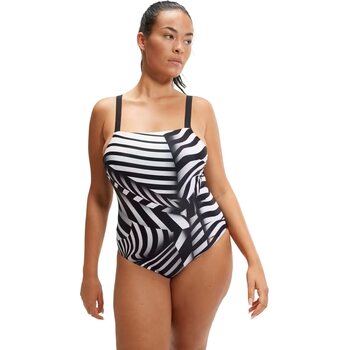 Speedo Shaping Square Neck Printed 1 Piece (Amber Glow), Black / White, UK 20 / 42"