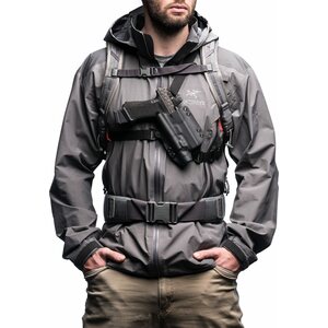 BlackPoint Tactical Outback™ Light Mounted Chest System Holster, OD Green, Black Strap, Glock 17/22, Right Hand, Glock Light/Laser