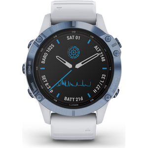 Garmin Fenix 6 Pro Solar, Mineral Blue Titanium with Whitestone Band