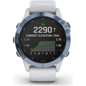Garmin Fenix 6 Pro Solar, Mineral Blue Titanium with Whitestone Band