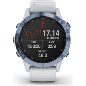 Garmin Fenix 6 Pro Solar, Mineral Blue Titanium with Whitestone Band