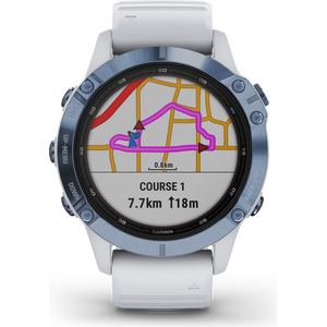 Garmin Fenix 6 Pro Solar, Mineral Blue Titanium with Whitestone Band