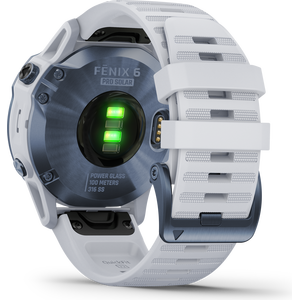 Garmin Fenix 6 Pro Solar, Mineral Blue Titanium with Whitestone Band