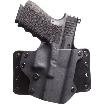 BlackPoint Tactical Leather Wing Holster 1.75" belt loops, Canted, Black Kydex / Black Leather, 4" Standard 1911, Left