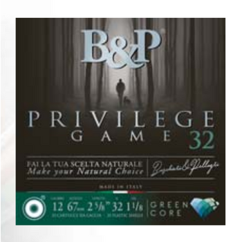 B&P Privilege Game Steel 12/70 32g Green Core Wad 25 kpl, 3 / 3,3 mm